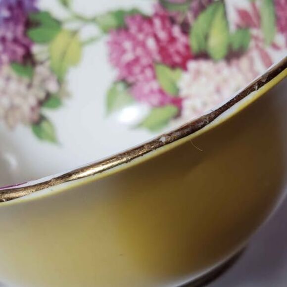 Aynsley Teacup and Saucer Hydrangea Pink Purple White Vintage - Picture 6 of 9
